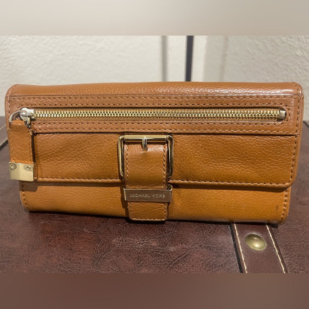 Michael Kors Cognac Leather Buckle Continental Wallet